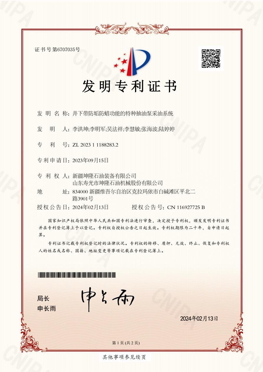 井下带防垢防蜡功能的特种抽油泵采油系统